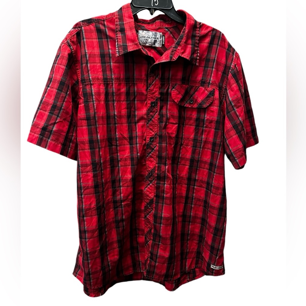 Realtree red black Plaid Short Sleeve Button Up Lightweight Shirt XL